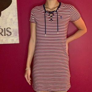 Polo ~ Red, White & Blue Lace up t-shirt dress